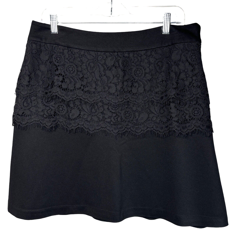 Cabi Skirt Womens 12 Black Soriee Skirt Lace Overlay A-Line Feminine‎ Romantic